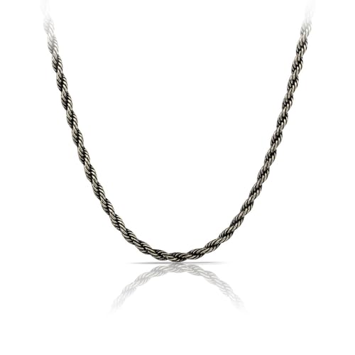 SAGA GIOIELLI Herren Halskette Geflochtene Kette Silber brüniert Herren Edelstahl Dicke 4 oder 5 mm Unisex Geschenkbox, 5 MM, Edelstahl, 0 Stk von SAGA GIOIELLI