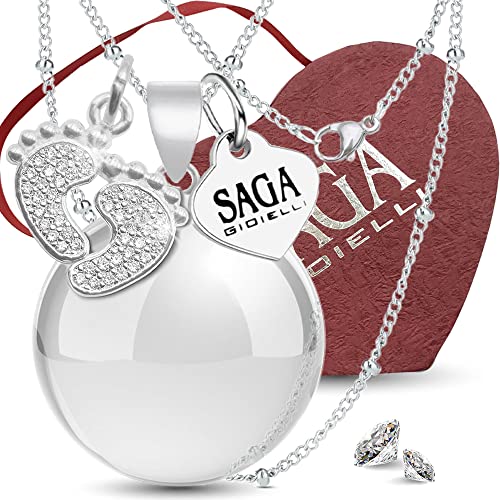 SAGA GIOIELLI® Halskette ruft Engel Schwangerschaft Bola Mesikanische Charm Füße CRISTALLI…, MODELLO, Edelstahl, Kein Edelstein von SAGA GIOIELLI