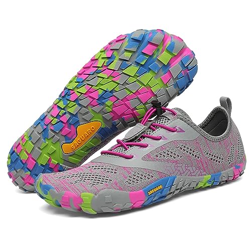 SAGUARO Barfußschuhe Damen Barfussschuhe Frauen Leicht Barfuss Schuhe Training Barfuß Laufschuhe Atmungsaktiv rutschfest Zehenschuhe Fitnessschuhe Persisches Rosa, Gr.37 EU von SAGUARO