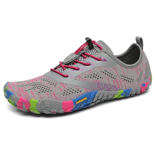 SAGUARO Barfussschuhe Damen Barfußschuhe Frauen Barfuß Schuhe Outdoor & Indoor Fitnessschuhe Leicht Zehenschuhe Traillaufschuhe Persisches Rosa, Gr.41 EU von SAGUARO