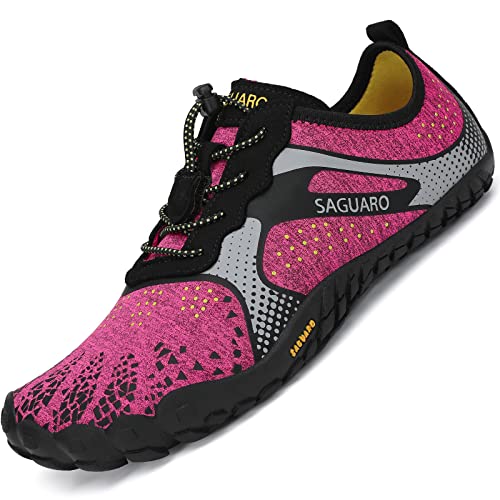 SAGUARO Barfussschuhe Damen Barfußschuhe Frauen Barfuß Schuhe Outdoor & Indoor Fitnessschuhe Leicht Zehenschuhe Traillaufschuhe Rosenrot, Gr.42 EU von SAGUARO