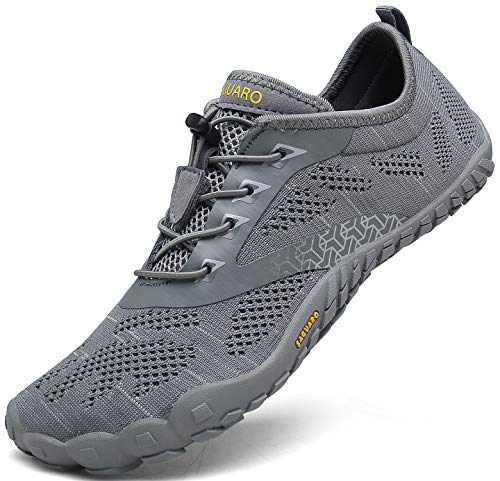 Barfussschuhe Damen Schnell Trocknend Trail Laufschuhe Herren Leicht Fitnessschuhe Frauen Barfuß Zehen Sport Outdoor Schuhe Männer Grau Gr.41 von SAGUARO