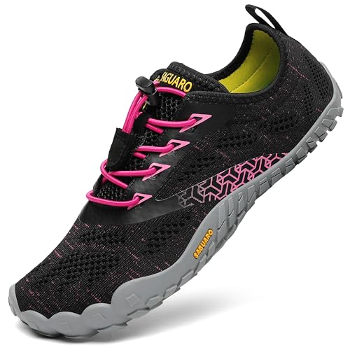 Barfussschuhe Frauen Schnell Trocknend Trail Laufschuhe Damen Leicht Fitnessschuhe Barfuß Zehen Sport Outdoor Schuhe Wander Trekking Schwarz Gr.37 von SAGUARO