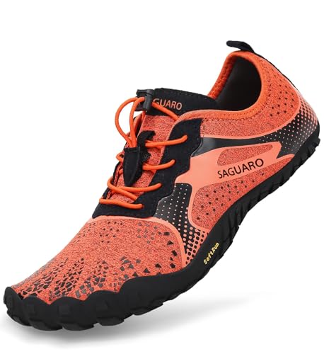 SAGUARO Barfuss Schuhe Damen Barfußschuhe Herren Zehenschuhe rutschfest Atmungsaktive Barefoot Shoes Indoor & Outdoor Barfussschuhe mit Breiter Zehenbox & Zero Drop Solhe, Upgrade Orange, 40 EU von SAGUARO