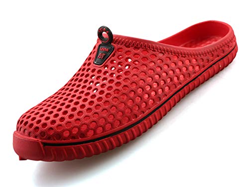 Damen Gartenclogs Pantoletten Herren Sommer Atmungsaktiv Hausschuhe mit rutschfest Sohle Rot Gr.38 von SAGUARO