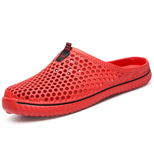 Damen Gartenclogs Pantoletten Herren Sommer Atmungsaktiv Hausschuhe mit rutschfest Sohle Rot Gr.44 von SAGUARO