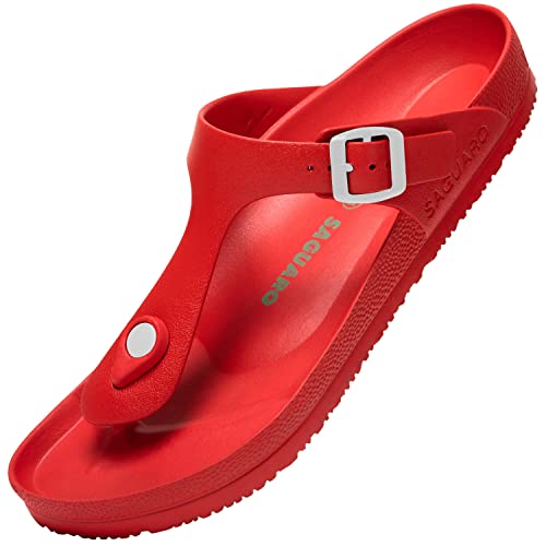 Flip Flops Männer Sommer Atmungsaktiv Zehentrenner Bequeme Leicht Clogs Badelatschen Frauen Anti-Rutsch Flip-On Pantoffel Garten Yoga Schwimmbad Surfen, Slipper Rot 36 EU von SAGUARO