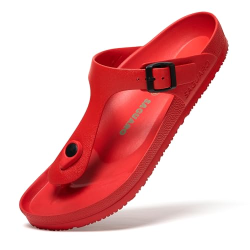 SAGUARO Hausschuhe Herren Damen Leicht Elastisch Pantoletten Klassisch Badschuhe Unisex Erwachsener Sandalen, Slipper Rot 37 von SAGUARO