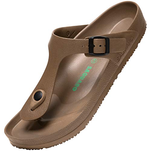 Flip Flops für Herren Damen Komfortabel Zehentrenner Freizeit Bequem Badelatschen Weich rutschfest Hausschuhe Sommer Badeschlappen Unisex, Slipper Braun 36 EU von SAGUARO