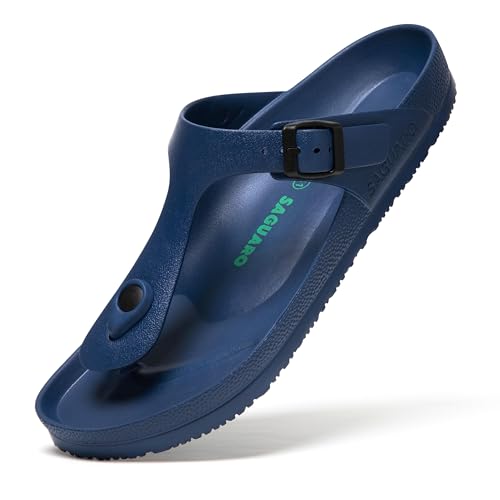 Flip Flops für Herren Damen Komfortabel Zehentrenner Freizeit Bequem Badelatschen Weich rutschfest Hausschuhe Sommer Badeschlappen Unisex, Slipper Dunkelblau 47 EU von SAGUARO