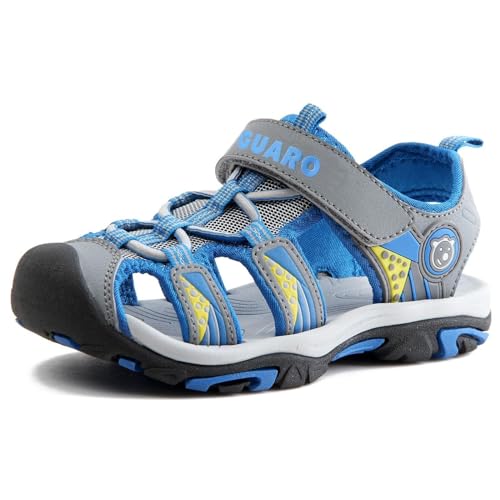 Geschlossene Sandalen Kinder Outdoor Sports Trekking Schuhe rutschfest Faltbar Jungen Strand Schuhe Atmungsaktiv Schnell Trocknend Grau Gr.31 von SAGUARO