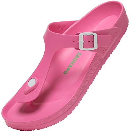 Herren Zehentrenner Rutschsicher Hausschuhe Frau Leichte Badelatschen Classic Bequeme Garten Pantoffeln Pool Strand Bade Beach, Slipper Pink 40 EU von SAGUARO