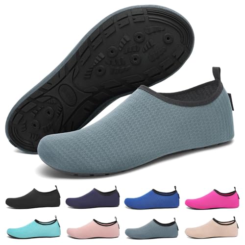 SAGUARO Badeschuhe für Herren Damen - Schnell Trocknend Barfuß Wasserschuhe Seeigel Schwimmschuhe Aquaschuhe Surfschuhe Tauchschuhe mit Drainagelöcher Dunkelgrau Gr.38/39 von SAGUARO