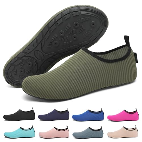 SAGUARO Badeschuhe für Herren Damen - Schnell Trocknend Barfuß Wasserschuhe Seeigel Schwimmschuhe Aquaschuhe Surfschuhe Tauchschuhe mit Drainagelöcher Dunkelgrün Gr.36/37 von SAGUARO