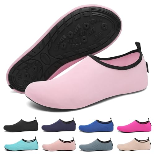 SAGUARO Badeschuhe Wasserschuhe Schwimmschuhe Aquaschuhe für Damen, Schnell Trocknend Strandschuhe Seeigel Neoprenschuhe für Wassersport mit Drainagelöcher Helles Rosa Gr.40/41 von SAGUARO