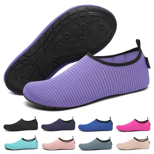 SAGUARO Badeschuhe Wasserschuhe Schwimmschuhe Aquaschuhe für Damen, Schnell Trocknend Strandschuhe Seeigel Neoprenschuhe für Wassersport mit Drainagelöcher Lila Gr.36/37 von SAGUARO