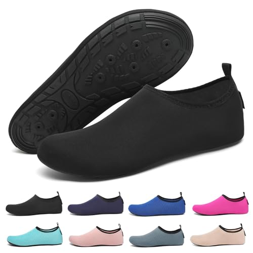 SAGUARO Badeschuhe Herren Wasserschuhe Damen rutschfeste Barfuß Schwimmschuhe Strandschuhe Neoprenschuhe für Meer Schwimmen Steinstrand Surfen Schwarz Gr.40/41 von SAGUARO