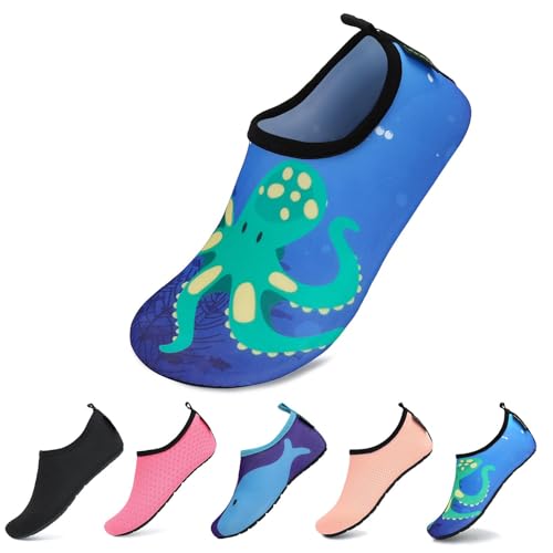 SAGUARO Aquaschuhe Kids Leicht Schwimmschuhe Casual Strandschuhe Baby Surfschuhe für Wasserspielplatz,Krake Blau,26/27 von SAGUARO