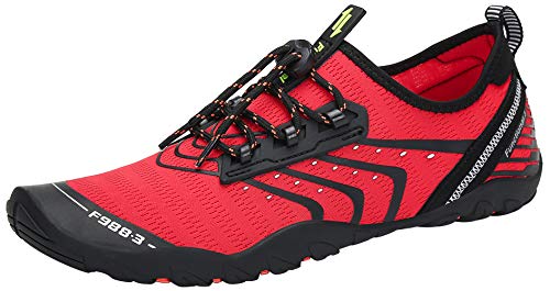 SAGUARO Badeschuhe Damen Herren Schwimmschuhe Surfschuhe Barfusschuhe Wasserschuhe Strandschuhe Aquaschuhe rutschfeste Tauchschuhe(043 Rot,40 EU) von SAGUARO