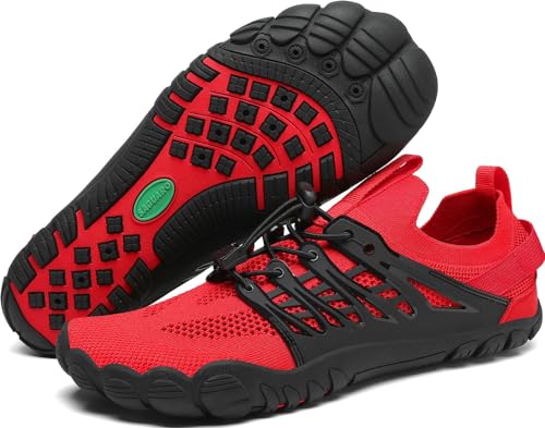 SAGUARO Badeschuhe Damen Herren Wasserschuhe Leicht Schwimmschuhe Schnell Trocknend Atmungsaktiv Strandschuhe Aquaschuhe rutschfeste Outdoor Barfußschuhe für Frauen Männer, Rot, 43 EU von SAGUARO