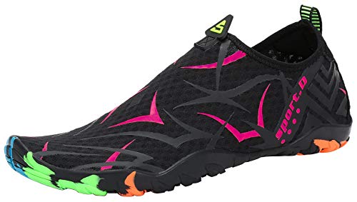 SAGUARO Badeschuhe Damen Schnell Trocknend Wasserschuhe Strandschuhe Frauen Wasserdicht Slip On Breathable Aquaschuhe Schwimmschuhe Surfschuhe mit Fester Dicker Sohle(018 Rose,37 EU) von SAGUARO