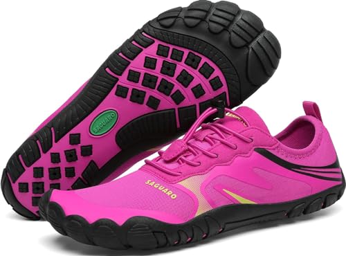 SAGUARO Badeschuhe Damen Schwimmschuhe Wasserschuhe Frauen Strandschuhe Aquaschuhe Schnell Trocknend Surfschuhe Barfußschuhe, Tiefes Rosa 37 EU von SAGUARO