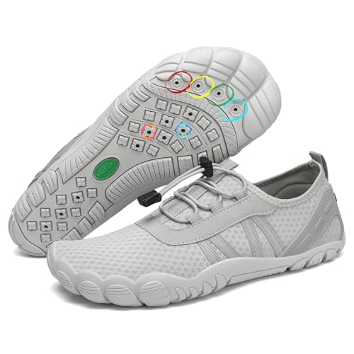 SAGUARO Badeschuhe Damen Wasserschuhe Herren Schwimmschuhe Schnelltrocknende Aquaschuhe Barfußschuhe Strandschuhe rutschfeste Neoprenschuhe Leicht Surfschuhe Tauchschuhe Meeresschuh Helles Grau,Gr.39 von SAGUARO