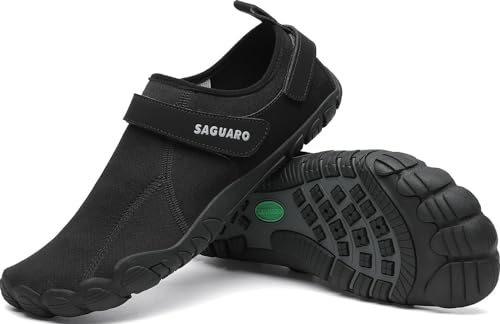 SAGUARO Badeschuhe Damen Wasserschuhe Schwimmschuhe Schnell Trocknend Aquaschuhe Strandschuhe Surfschuhe rutschfest Leicht Barfußschuhe, Rosine Schwarz Gr.36 EU von SAGUARO