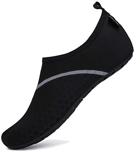 SAGUARO Badeschuhe Wasserschuhe Schwimmschuhe Strandschuhe Aquaschuhe Hausschuhe Pantoffeln Surfschuhe Neoprenschuhe für Damen Herren 030 Schwarz Gr.40/41 von SAGUARO