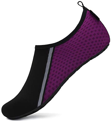 SAGUARO Badeschuhe Damen Wasserschuhe Herren Schwimmschuhe Licht Weich Strandschuhe Schnelltrocknend Aquaschuhe Surfschuhe Pantoffeln 031 Violett Gr.40/41 von SAGUARO