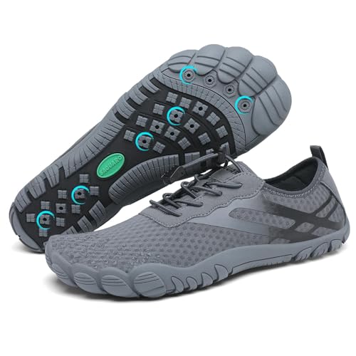 SAGUARO Badeschuhe Damen Herren Barfußschuhe Wasserschuhe Barfuss Schwimmschuhe Gegen Seeigel Aquaschuhe Leicht Strandschuhe rutschfest Barfussschuhe Sport Neoprenschuhe Stahlgrau, Gr.48 von SAGUARO