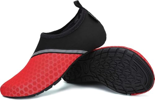 SAGUARO Badeschuhe Herren Wasserschuhe Damen Schwimmschuhe Aquaschuhe Schnell Trocknend Strandschuhe Surfschuhe Leicht Neoprenschuhe Wassersportschuhe Tauchschuhe Rot Gr. 44/45 EU von SAGUARO