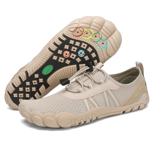 SAGUARO Badeschuhe Herren Wasserschuhe Damen Schwimmschuhe Schnelltrocknende Barfußschuhe Aquaschuhe Strandschuhe Leicht Neoprenschuhe Surfschuhe rutschfeste Tauchschuhe Poolschuhe Helles Khaki,Gr.47 von SAGUARO