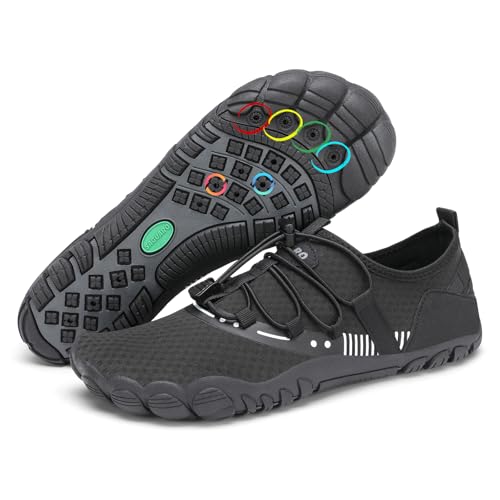 SAGUARO Badeschuhe Herren Wasserschuhe Damen Schwimmschuhe Schnelltrocknende Barfußschuhe Aquaschuhe Strandschuhe Neoprenschuhe Surfschuhe rutschfeste Tauchschuhe Poolschuhe Dunkel schwarz,Gr.47 von SAGUARO