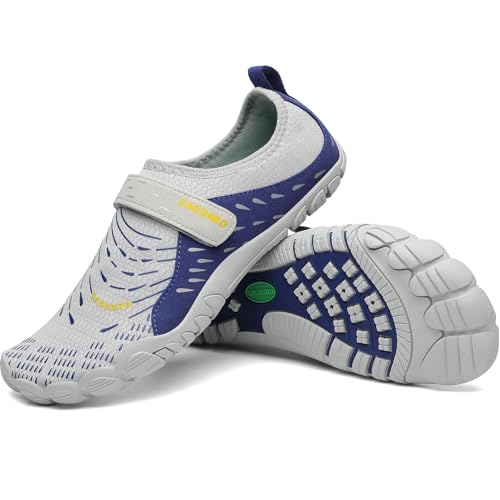 SAGUARO Badeschuhe Herren Wasserschuhe Damen Barfuss Schuhe Sport Schwimmschuhe Barfußschuhe Gegen Seeigel Aquaschuhe rutschfest Strandschuhe Leicht Neoprenschuhe Barfussschuhe Blau-Weiß, Gr.43 von SAGUARO