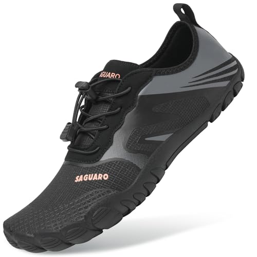 SAGUARO Badeschuhe Herren Damen Wasserschuhe Unisex Schwimmschuhe Atmungsaktiv rutschfest Schnell Trocknend Surfschuhe Outdoor Sport Dunkelschwarz 40 EU von SAGUARO