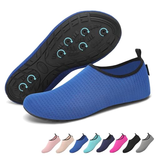 SAGUARO Badeschuhe für Herren Damen - Schnell Trocknend Barfuß Wasserschuhe Seeigel Schwimmschuhe Aquaschuhe Surfschuhe Tauchschuhe mit Drainagelöcher Blau Gr.46/47 von SAGUARO