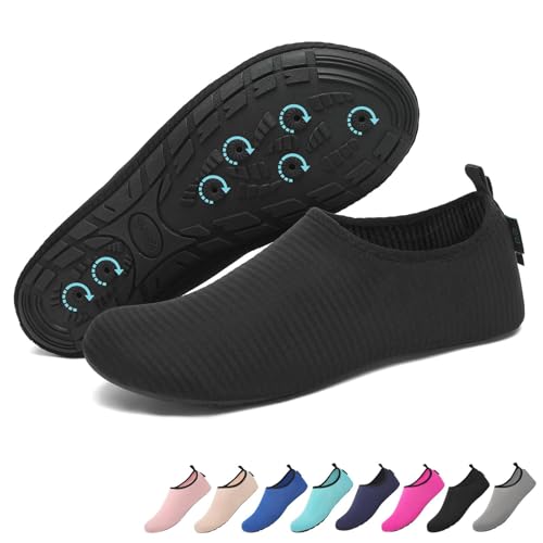 SAGUARO Badeschuhe für Herren Damen - Schnell Trocknend Barfuß Wasserschuhe Seeigel Schwimmschuhe Aquaschuhe Surfschuhe Tauchschuhe mit Drainagelöcher Rauchig Schwarz Gr.46/47 von SAGUARO