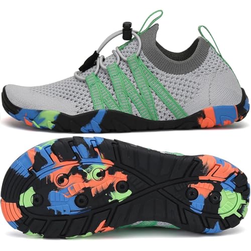 SAGUARO Badeschuhe Kinder Wasserschuhe Schwimmschuhe Jungen Mädchen Aquaschuhe Strandschuhe rutschfest Neoprenschuhe Surfschuhe Atmungsaktiv Wassersportschuhe Tauchschuhe Grau, Gr.26 EU von SAGUARO