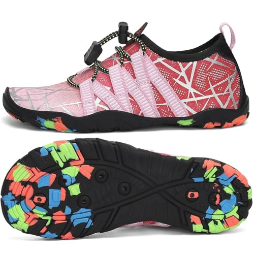 SAGUARO Badeschuhe Kinder Wasserschuhe Schwimmschuhe Jungen Mädchen Aquaschuhe Strandschuhe rutschfest Neoprenschuhe Surfschuhe Atmungsaktiv Wassersportschuhe Tauchschuhe Stil:3 Pink, Gr.28 EU von SAGUARO