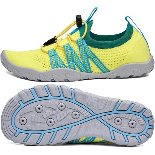 SAGUARO Badeschuhe Kinder Wasserschuhe Schwimmschuhe Jungen Mädchen Aquaschuhe Strandschuhe rutschfest Neoprenschuhe Surfschuhe Atmungsaktiv Wassersportschuhe Tauchschuhe Gelb, Gr.33 EU von SAGUARO