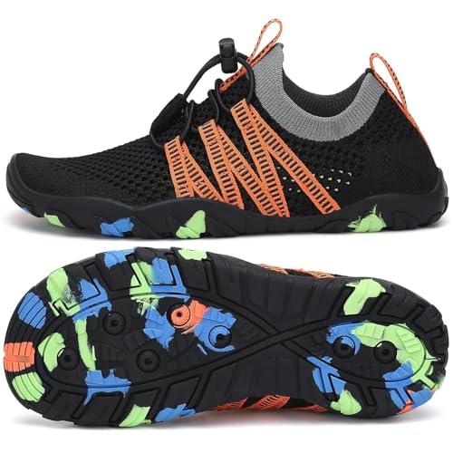 SAGUARO Badeschuhe Kinder Wasserschuhe Schwimmschuhe Jungen Mädchen Aquaschuhe Strandschuhe rutschfest Neoprenschuhe Surfschuhe Atmungsaktiv Wassersportschuhe Tauchschuhe Schwarz, Gr.32 EU von SAGUARO
