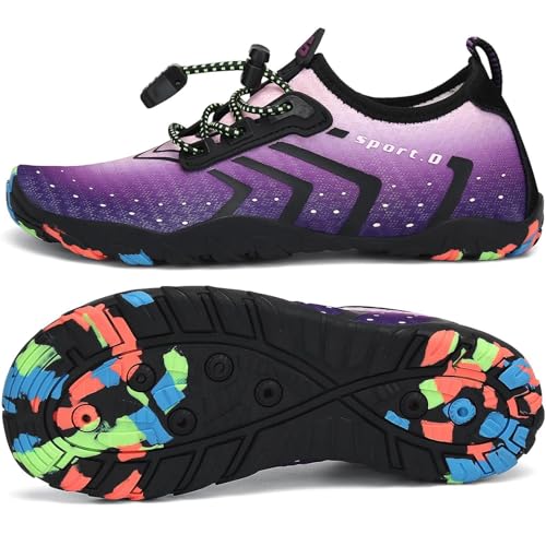 SAGUARO Badeschuhe Kinder Wasserschuhe Schwimmschuhe Jungen Mädchen Aquaschuhe Strandschuhe rutschfest Neoprenschuhe Surfschuhe Atmungsaktiv Wassersportschuhe Tauchschuhe St.1 Lila, Gr.29 EU von SAGUARO