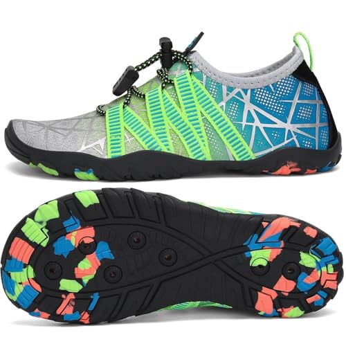 SAGUARO Badeschuhe Kinder Wasserschuhe Schwimmschuhe Jungen Mädchen Aquaschuhe Strandschuhe rutschfest Neoprenschuhe Surfschuhe Atmungsaktiv Wassersportschuhe Tauchschuhe Stil:3 Grau, Gr.26 EU von SAGUARO