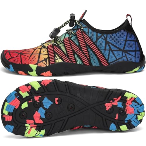 SAGUARO Badeschuhe Kinder Wasserschuhe Schwimmschuhe Jungen Mädchen Aquaschuhe Strandschuhe rutschfest Neoprenschuhe Surfschuhe Atmungsaktiv Wassersportschuhe Tauchschuhe Stil:3 Rot, Gr.32 EU von SAGUARO