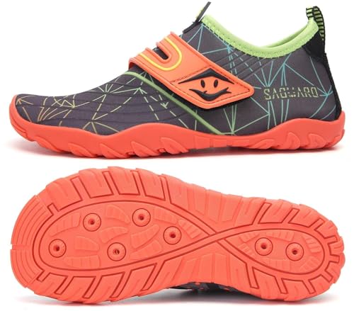 SAGUARO Badeschuhe Kinder Wasserschuhe Schwimmschuhe Jungen Mädchen Aquaschuhe Strandschuhe rutschfest Neoprenschuhe Surfschuhe Atmungsaktiv Wassersportschuhe Tauchschuhe St.2 Orange, Gr.35 EU von SAGUARO
