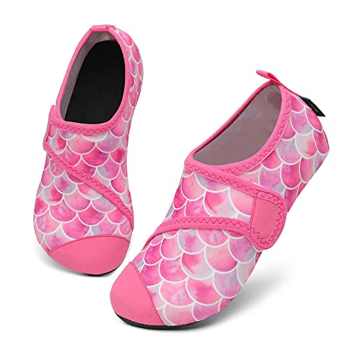 SAGUARO Badeschuhe Mädchen Aquaschuhe Kinder Schnelltrocknend Wasserschuhe Licht Weich rutschfest Schwimmbad Strandschuhe Rot Gr.32/33 EU von SAGUARO