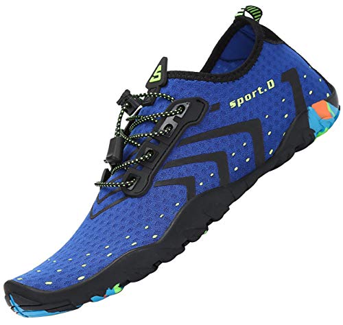 SAGUARO Badeschuhe Herren Wasserschuhe Damen Barfuss Schuhe Sport Schwimmschuhe Barfußschuhe Gegen Seeigel Aquaschuhe rutschfest Strandschuhe Leicht Neoprenschuhe Barfussschuhe Blau, Gr.45 von SAGUARO