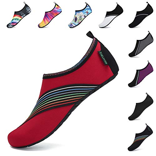 SAGUARO Badeschuhe Strandschuhe Wasserschuhe Schwimmschuhe Aquaschuhe Surfschuhe Barfußschuhe Tauchschuhe Wassersportschuhe für Damen Herren Feuriges 40/41 EU von SAGUARO