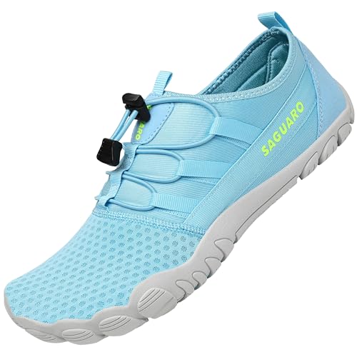 SAGUARO Badeschuhe Tauchschuhe Wasserdicht Schnell Trocknend Männer Frauen Slip On Barfußschuhe für Pool Meer Wassersport Aqua Cycling Windsurfen, Wasser Himmelblau 42 EU von SAGUARO